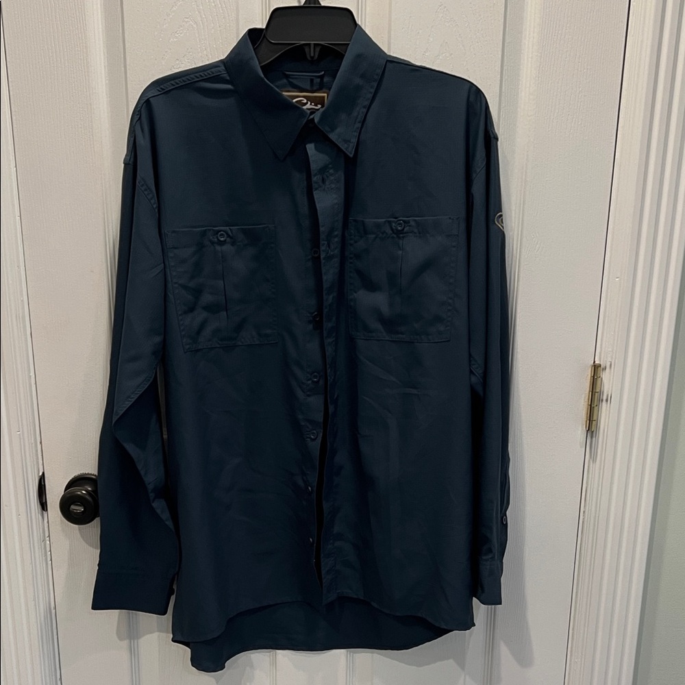 Drake Dark Blue Casual Button Down Shirt NWOT